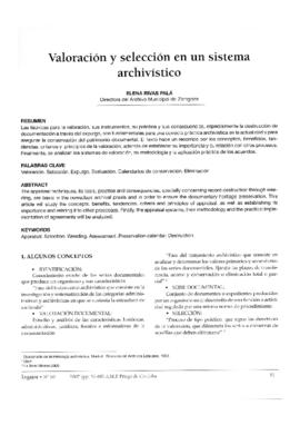 Valoraci&oacute;n y selecci&oacute;n en un sistema archiv&iacute;stico
